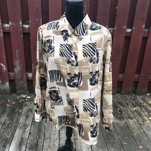 Vintage Button Down Plus Size Blouse Safari Print